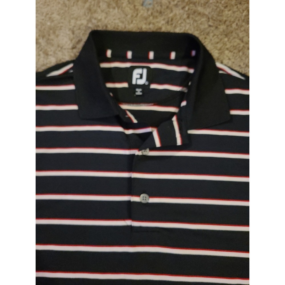 Footjoy FJ Golf Polo Shirt Striped Men's Large Black & Red Indian Lake Golf Club